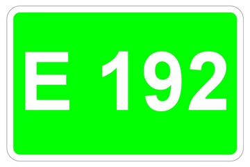 Illustration eines Europastraßenschildes der E 192 in Europa