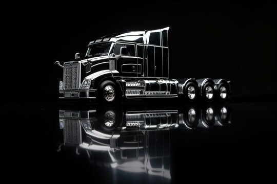 Truck model on black background with reflection. Generative AI