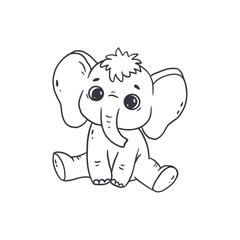 Cute cartoon baby elephant. Black and white illustration for a coloring book. Vector illustration