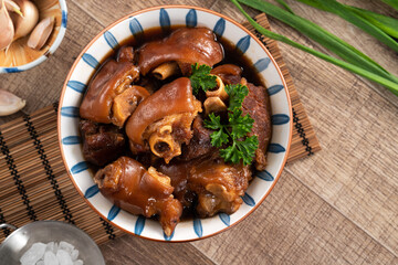 Taiwanese traditional food pork knuckle in a bowl