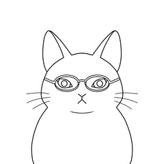 小さなメガネをかけている猫の線画