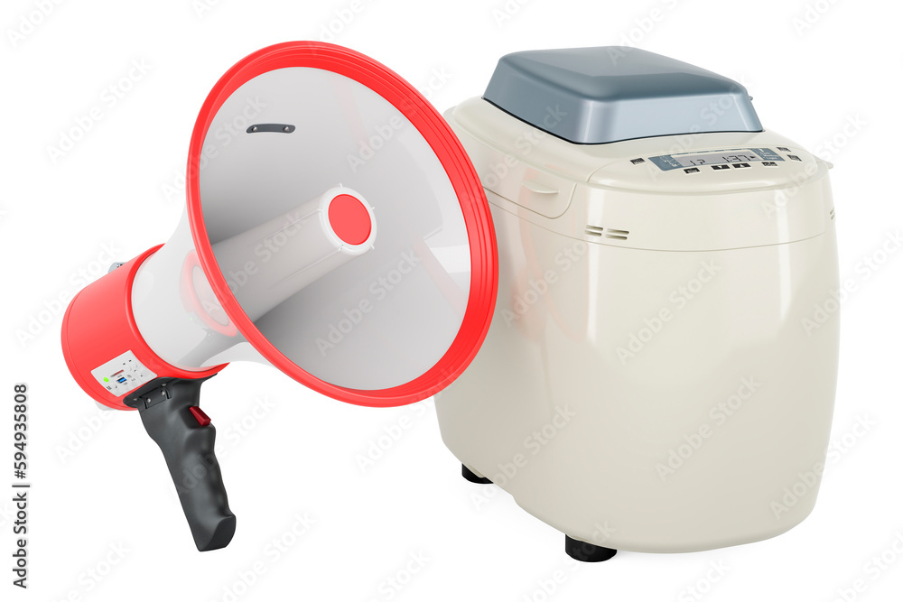 Poster bread making machine with megaphone, 3d rendering