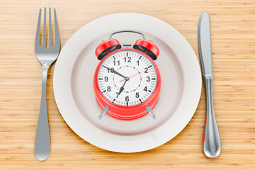 Dinner plate with alarm clock, 3D rendering