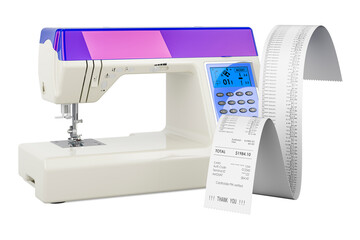 Electronic sewing machine with receipt print. 3D rendering