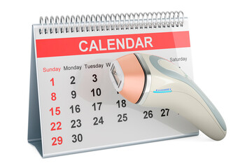 Laser hair removal with desk calendar, 3D rendering