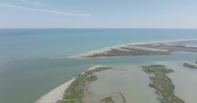 Delta de l'Ebre. Mouth of the Ebro River. Riumar, Tarragona.Natural park in Catalonia, Spain. Mediterranean sea. Flat color, log shot.