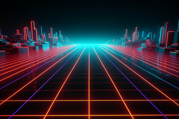 Abstract background neon lights with lines and a grid visuals technology Generative AI