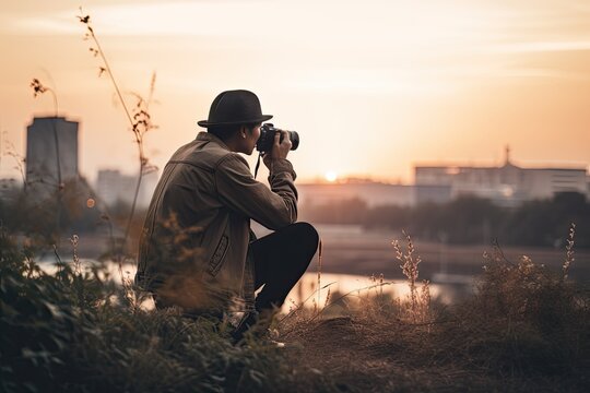 Young Photographer Taking Pictures Overlooking The City