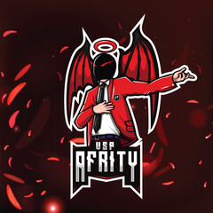 Black mask man with two wings gaming mascot logo