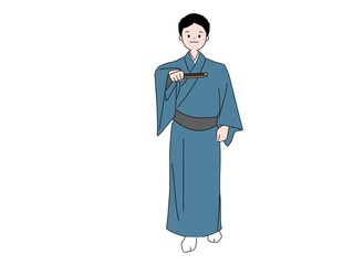 扇子を持って日本舞踊のお稽古をする男性