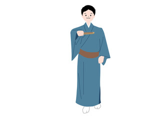 扇子を持って日本舞踊のお稽古をする男性　png