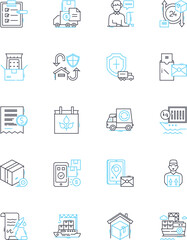 Fototapeta premium Mailbox linear icons set. Postbox, Envelope, Mail, Letter, Delivery, Postal, Communication line vector and concept signs. Slot,Letterbox,Postal worker outline illustrations