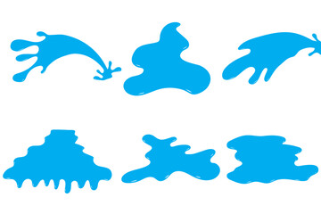 Collection blue water splashes. Blue paint splashes on a white background.