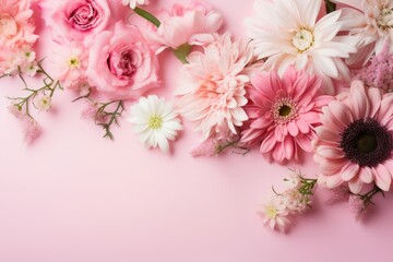 Spring flowers isolated on pink background. AI-Generated.