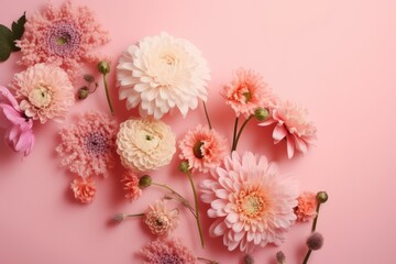 Spring flowers isolated on pink background. AI-Generated.