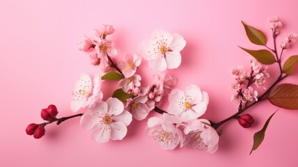 Fototapeta na wymiar Spring flowers isolated on pink background. AI-Generated.