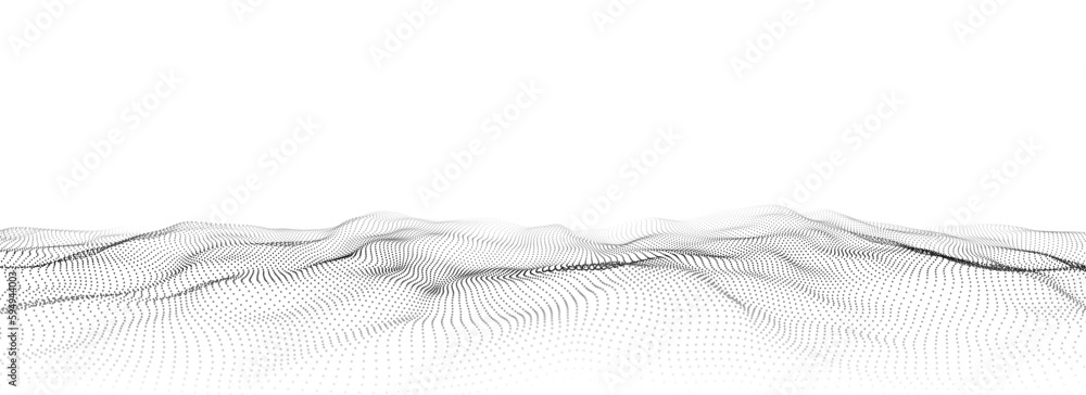 Wall mural Vector wave with motion dots. Abstract digital background. Concept connection big data. Futuristic technology backdrop. 3D rendering.