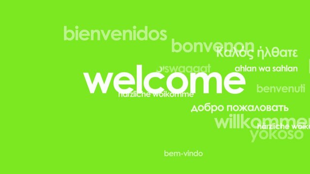 International green screen welcome bienvenidos bienvenue sustainable development bio ecology co2 tag cloud background animation video loop 