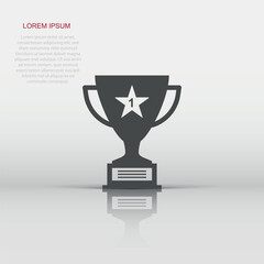 Vector trophy cup icon in flat style. Winner sign illustration pictogram. Award prize business concept.