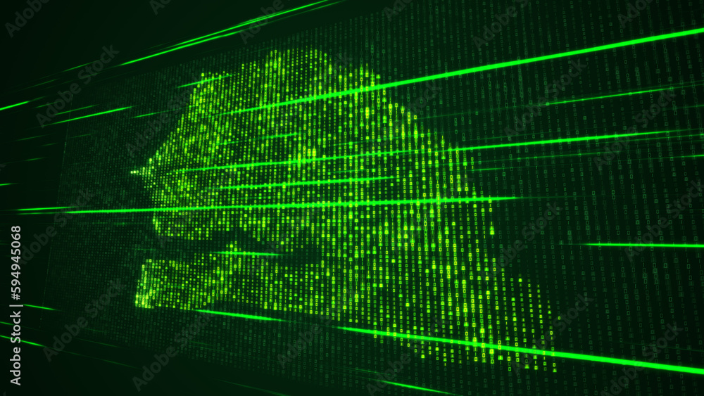 Poster abstract futuristic green shinny binary digital number mosaic grid map of senegal perspective view w