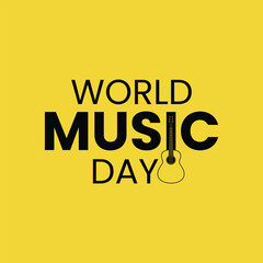 World music day vector template with a guitar, celebrated on 21st June. World Music Day has spread to other parts of the world and is now a global celebration of music.