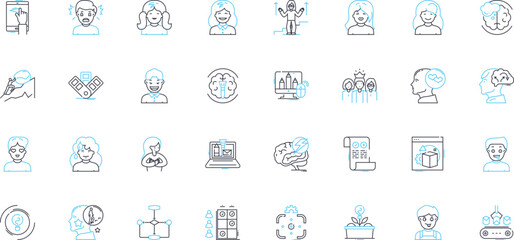 Self-actualization linear icons set. Potential, Fulfillment, Growth, Self-awareness, Personal-achievement, Development, Empowerment line vector and concept signs. Enlightenment,Transformation,Purpose