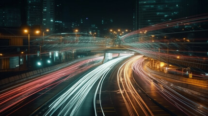 Fototapeta na wymiar Speed transport night city AI