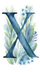 the letter X decorated in pastel blue, generated Ai