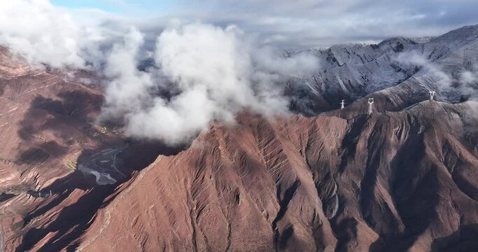 Aerial footage of beautiful Danxia landform landscape in Tibet, China