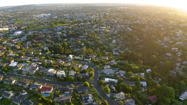 Drone view over a residential area in Howick in Auckland, New Zealand