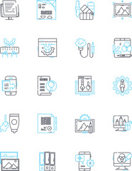 Executive center linear icons set. Boardrooms, Suites, Offices, Conference, Reception, Business, Furnished line vector and concept signs. Professional,Workspace,Modern outline illustrations