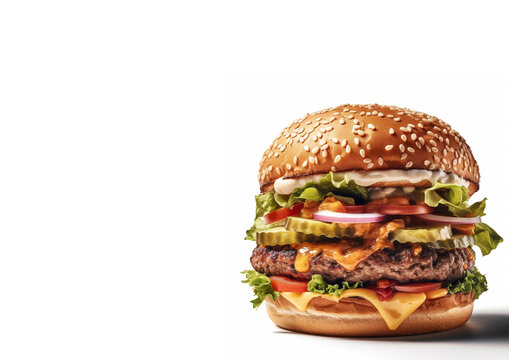 Leckerer saftiger Burger auf weißem Hintergrund