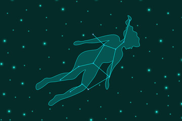 Obraz na płótnie Canvas A large horizontal banner with the constellation Virgo. Virgin in the starry sky. Astronomical poster. Vector illustration. Zodiac sign. Zodiac constellation.