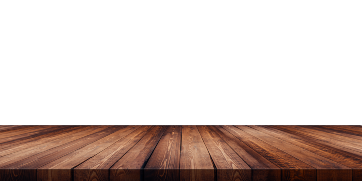 Empty wood table transparent background For product placement