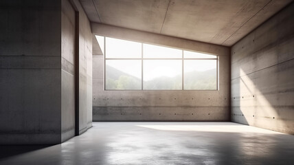 ambiente moderno di cemento , vuoto, luce da ampia finestra , stile minimalista, ideale per sfondo fotografico, creato con ai - obrazy, fototapety, plakaty