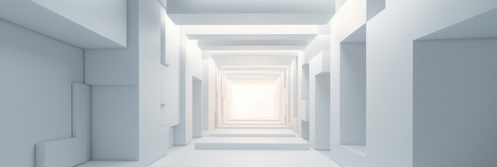 Abstract Futuristic empty floor and room Sci-Fi Corridor. Long corridor with concrete floor and transparent walls in modern space 3D Render. generate AI.