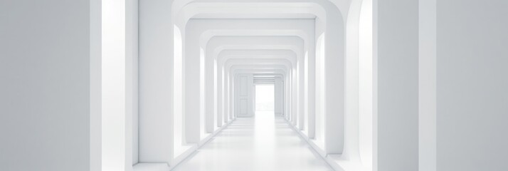 Abstract Futuristic empty floor and room Sci-Fi Corridor. Long corridor with concrete floor and transparent walls in modern space 3D Render. generate AI.