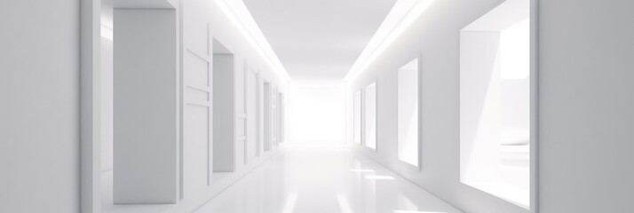 Abstract Futuristic empty floor and room Sci-Fi Corridor. Long corridor with concrete floor and transparent walls in modern space 3D Render. generate AI.