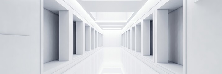 Abstract Futuristic empty floor and room Sci-Fi Corridor. Long corridor with concrete floor and transparent walls in modern space 3D Render. generate AI.