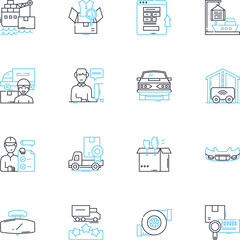 Airplanes linear icons set. Jets, Propellers, Cockpit, Runway, Turbulence, Cabin, Engines line vector and concept signs. Takeoff,Landings,Altitude outline illustrations