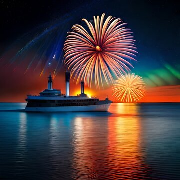 The sky at night with colorful fireworks is in a beautiful city, good use for business, wallpaper, blog, website, company. Image from Ai Generated