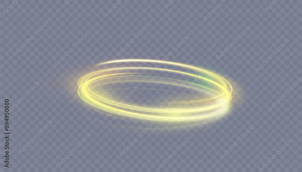 Poster abstract neon gold ring with a green tint. a bright plume of luminous rays swirling in a fast spiral