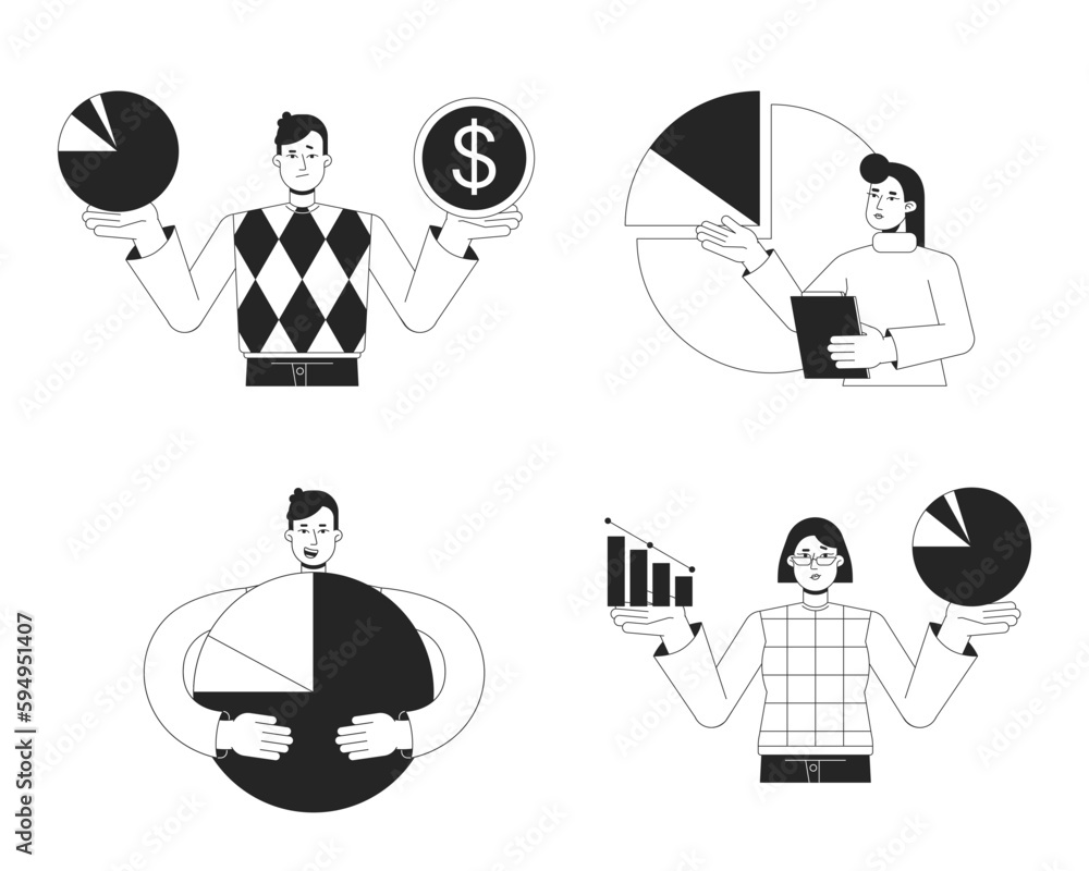 Poster lean startup strategy bw concept vector spot illustrations pack. startupers 2d cartoon flat line mon