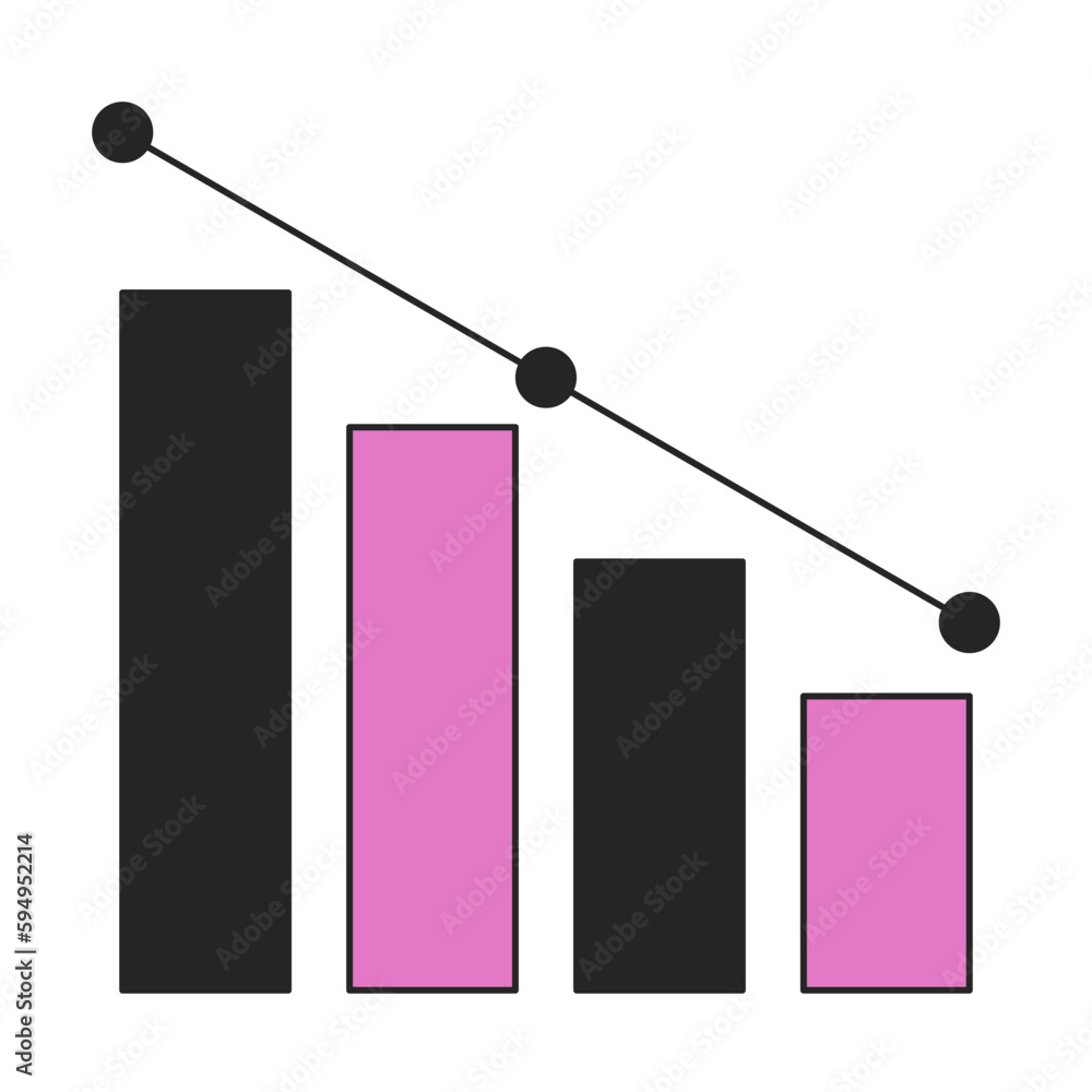 Poster horizontal bar chart going down flat line color vector icon. statistical line. editable lineart elem