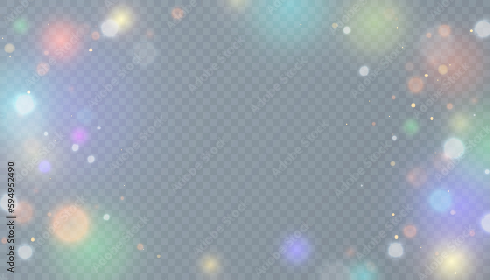Poster Background of bright glow bokeh. Light background of glare of different light, light frame for web design.