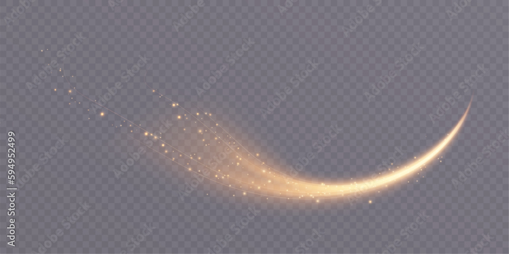 Poster golden magic comet with lots of sparkling dust shimmering light effects. magic golden wind for web d
