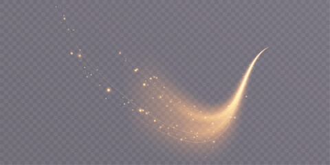 Golden magic comet with lots of sparkling dust shimmering light effects. Magic golden wind for web design and fabulous decoration. vector png