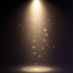 Stage spotlight, golden light source, concert lighting. Spotlight for concert lighting.