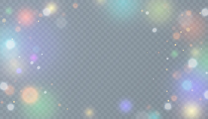 Background of bright glow bokeh. Light background of glare of different light, light frame for web design.