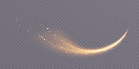 Golden magic comet with lots of sparkling dust shimmering light effects. Magic golden wind for web design and fabulous decoration. vector png
